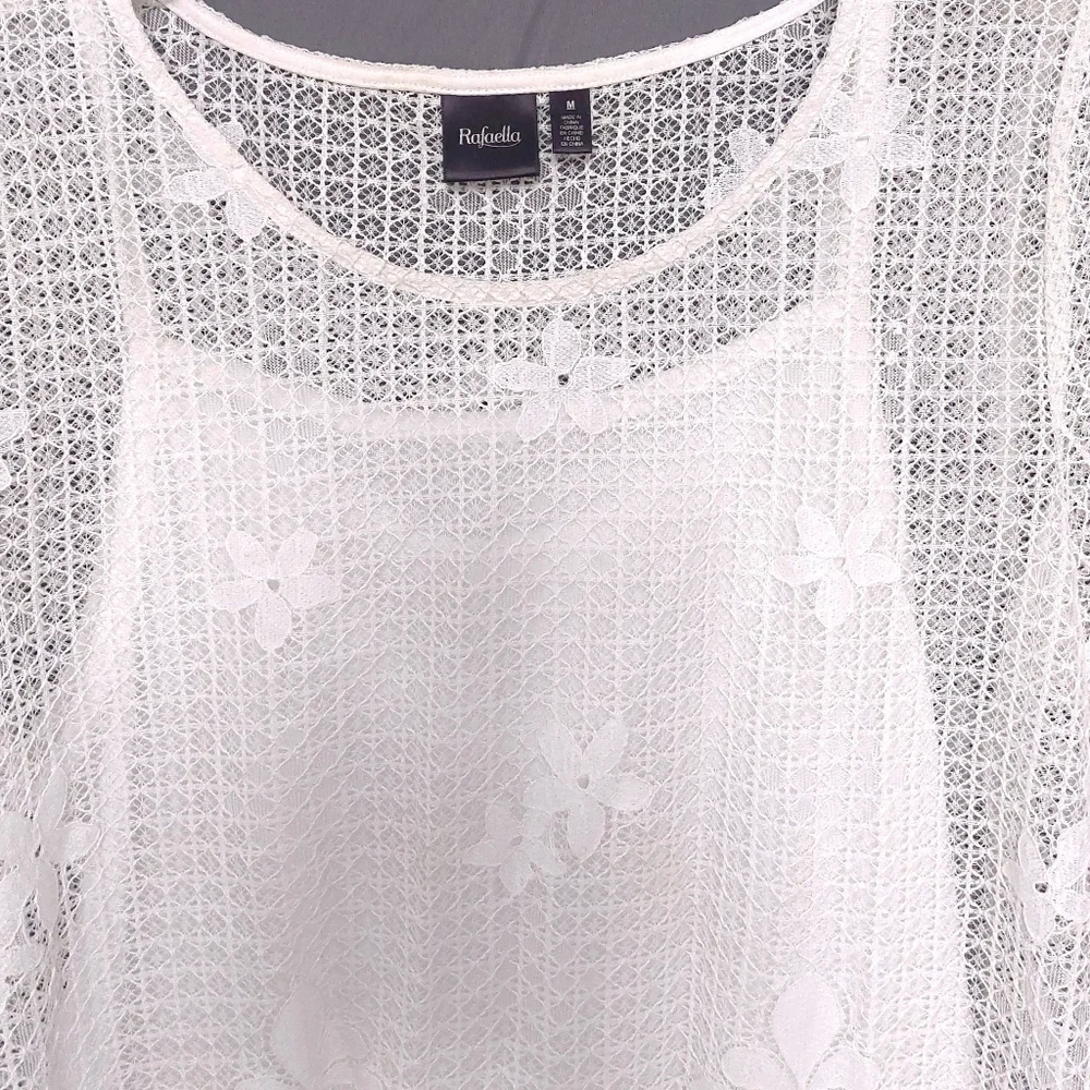 Rafaella Womens M White Crochet Over Attached Slip Tank Top - Picture 3 of 4